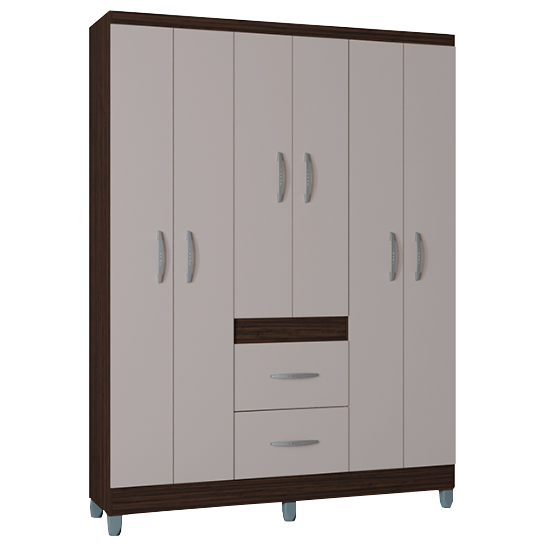 Guarda-Roupa 6 Portas Milão 1,35 m Chocolate/Off White - Móveis furniture