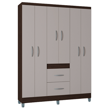 Guarda-Roupa 6 Portas Milão 1,35 m Chocolate/Off White - Móveis furniture