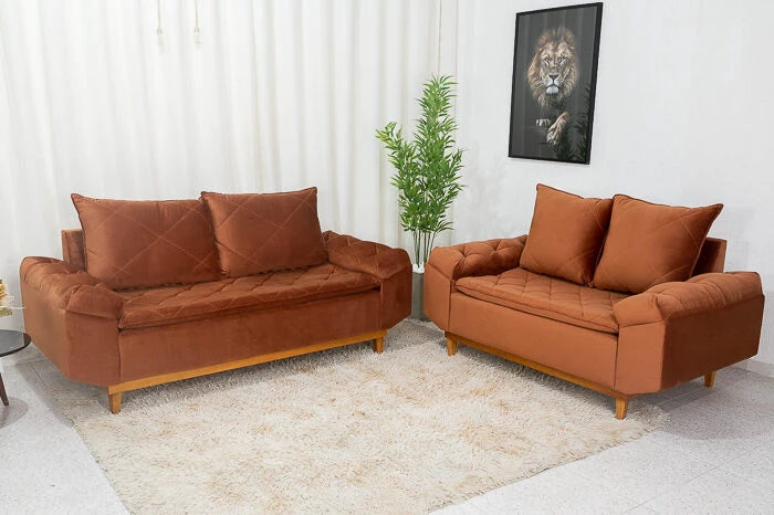 Sofá 3 e 2 lugares Bélgica Veludo Terracota - Móveis furniture