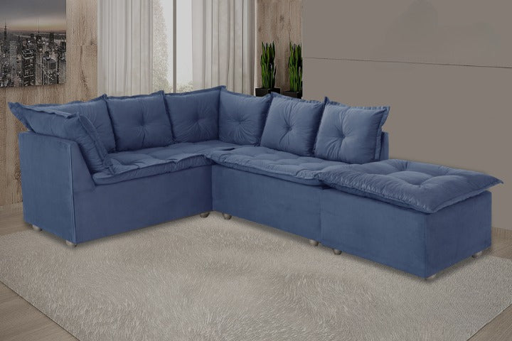 SOFA DE CANTO TURIM 2 MOD+1PUFF AZUL LISO