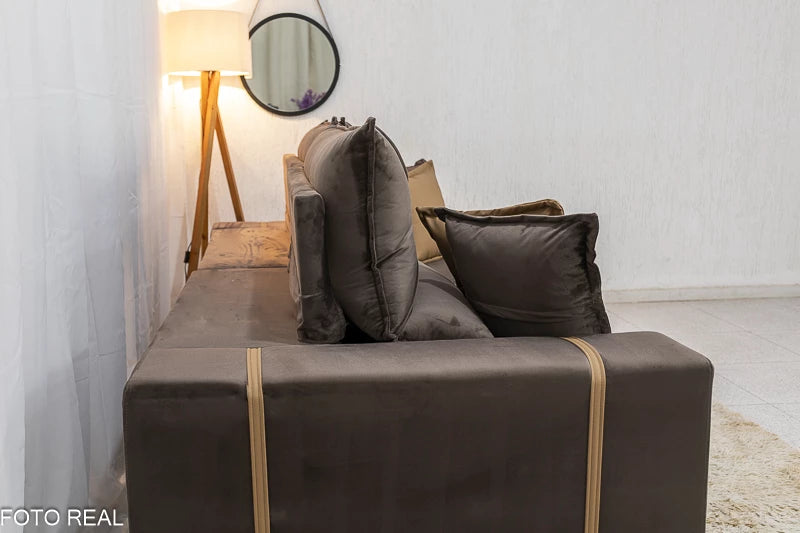 Sofá Retrátil Reclinável Gran Bello 2.30m Veludo Marrom 19 - Molas Ensacadas Pocket