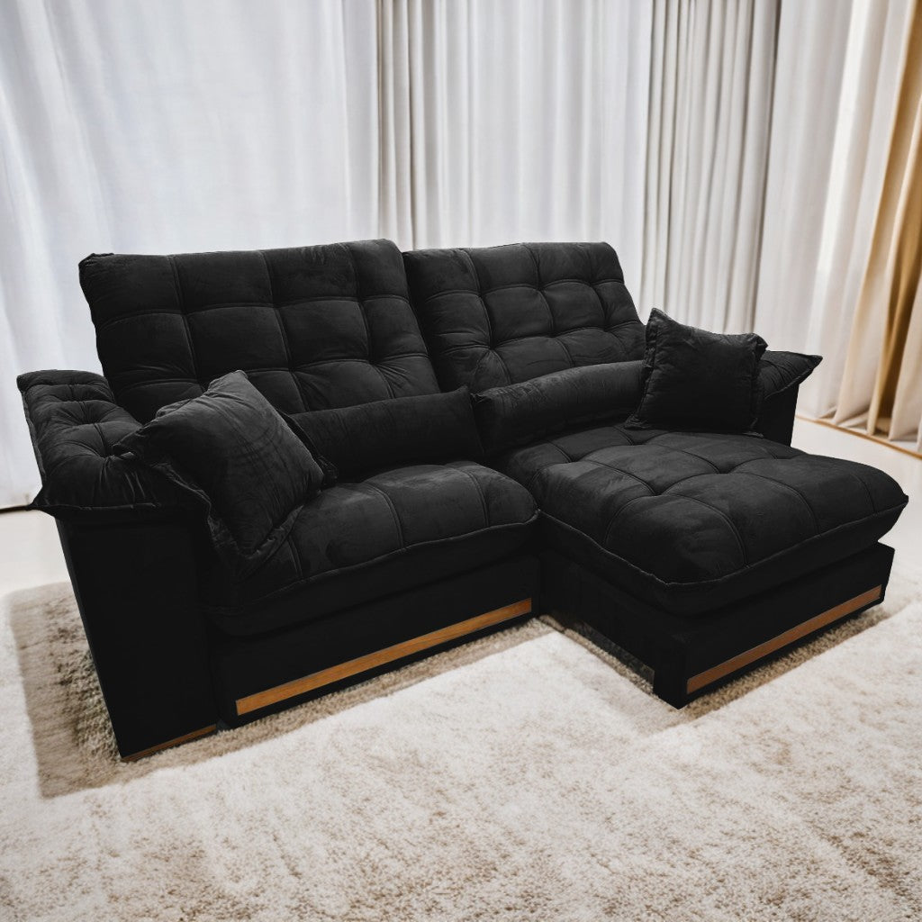 Sofá Retrátil e Reclinável Hércules/Zurique 2,50 m Veludo Preto – VICAM ESTOFADOS - Móveis furniture