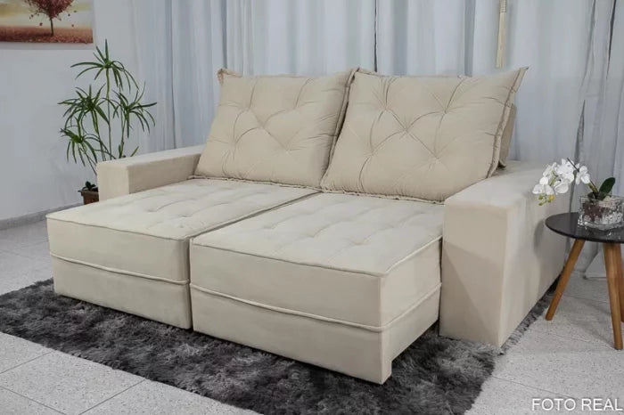 Sofá Retrátil Reclinável Berlim 2.50m Bege - D33 e Molas Ensacadas - Móveis furniture
