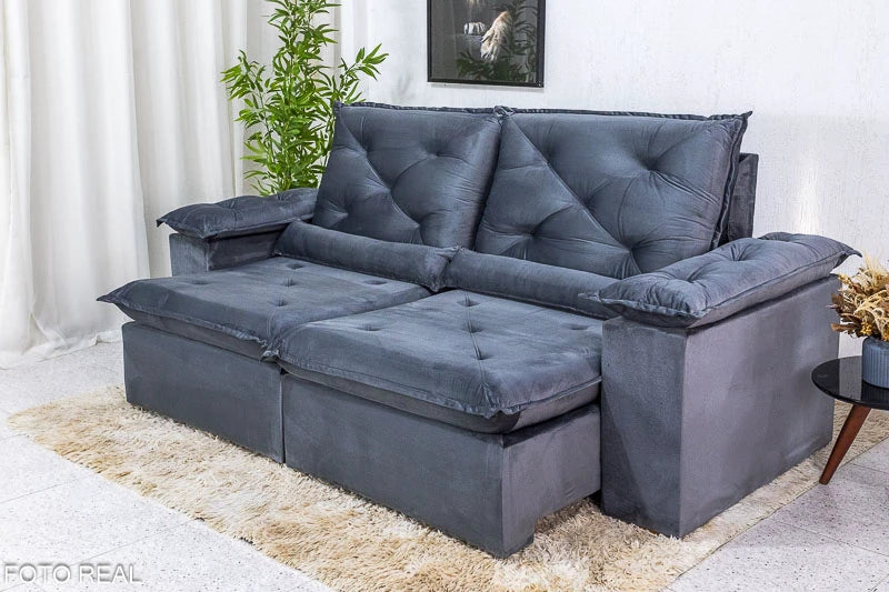 Sofá Retrátil Reclinável 2.00m Roma Veludo Cinza - Móveis furniture