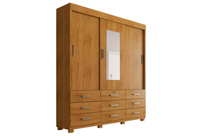 Guarda-Roupa Itapema  3 portas de correr com espelho 9 gavetas – cedro