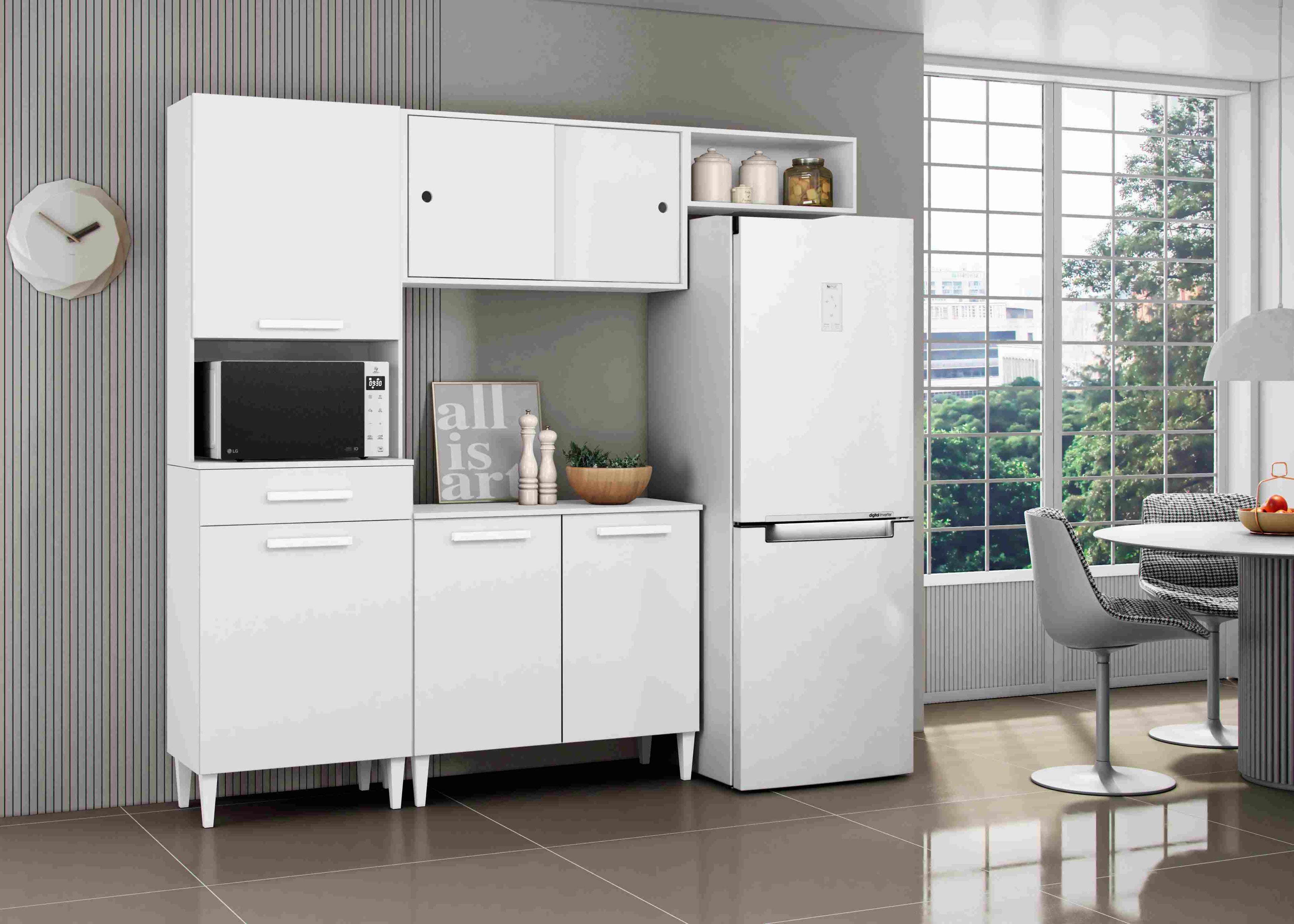 Cozinha Compacta c Balcao Isabelle Branco Txt Aramoveis - Móveis furniture