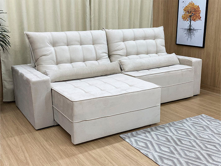 Sofá Retrátil Reclinável 2,90 m Bege 334 Baruqui - Móveis furniture