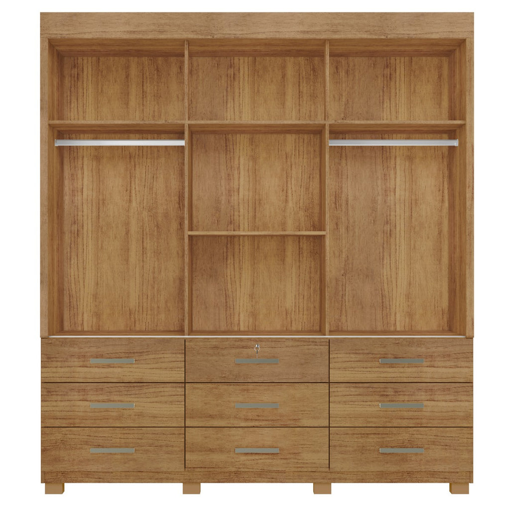 Guarda-Roupa Itapema  3 portas de correr com espelho 9 gavetas – cedro