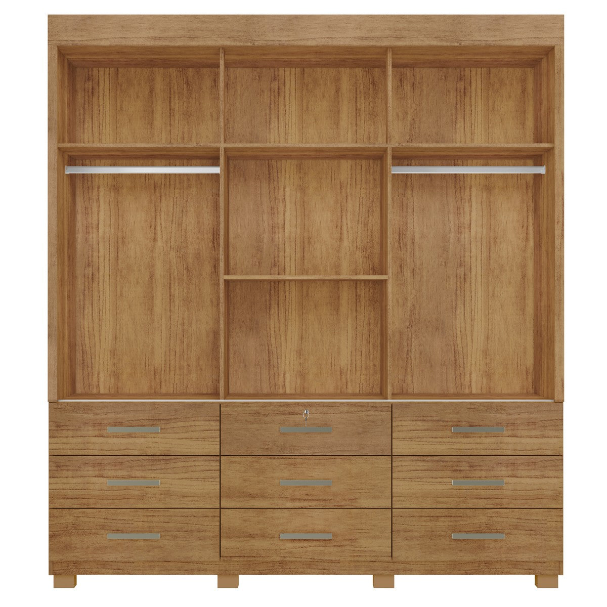 Guarda-Roupa Itapema  3 portas de correr com espelho 9 gavetas – cedro