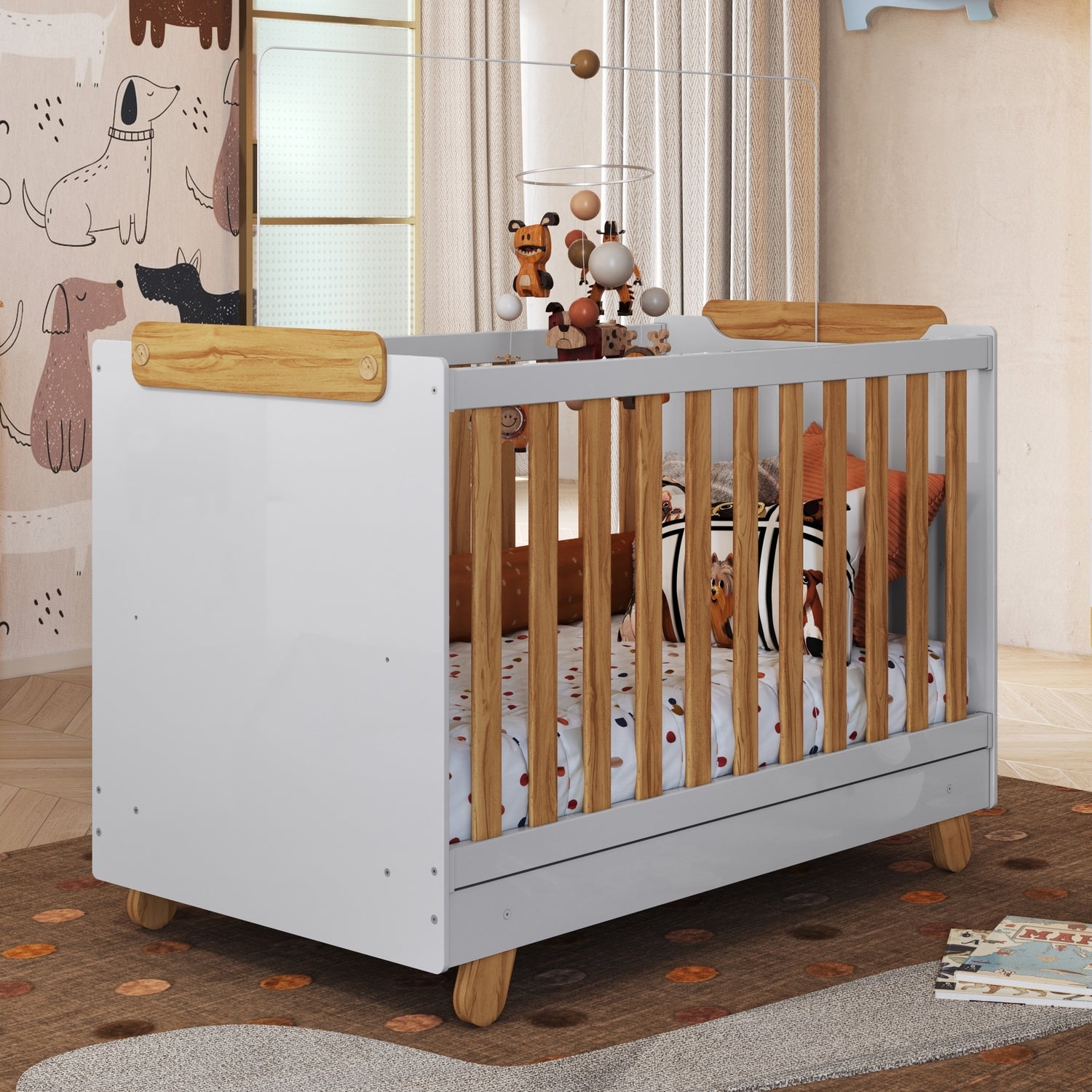 Berço Americano Pingo Branco Brilho/Amêndoa – PEROBA MÓVEIS