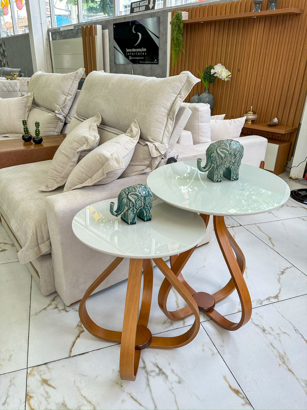 Conjunto 2 Mesas Lateral Bela Cebola Com Vidro - Móveis furniture