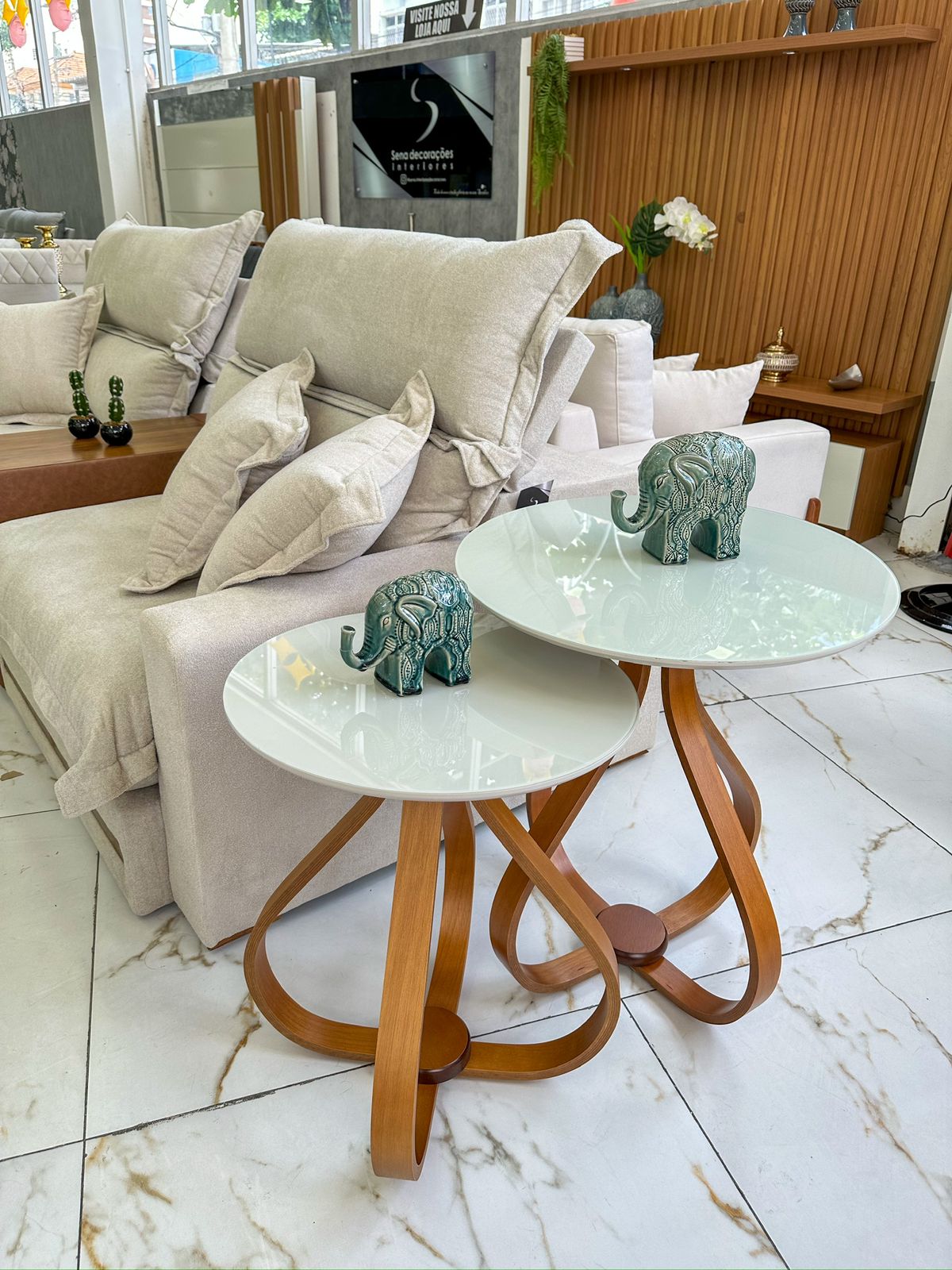 Conjunto 2 Mesas Lateral Bela Cebola Com Vidro - Móveis furniture