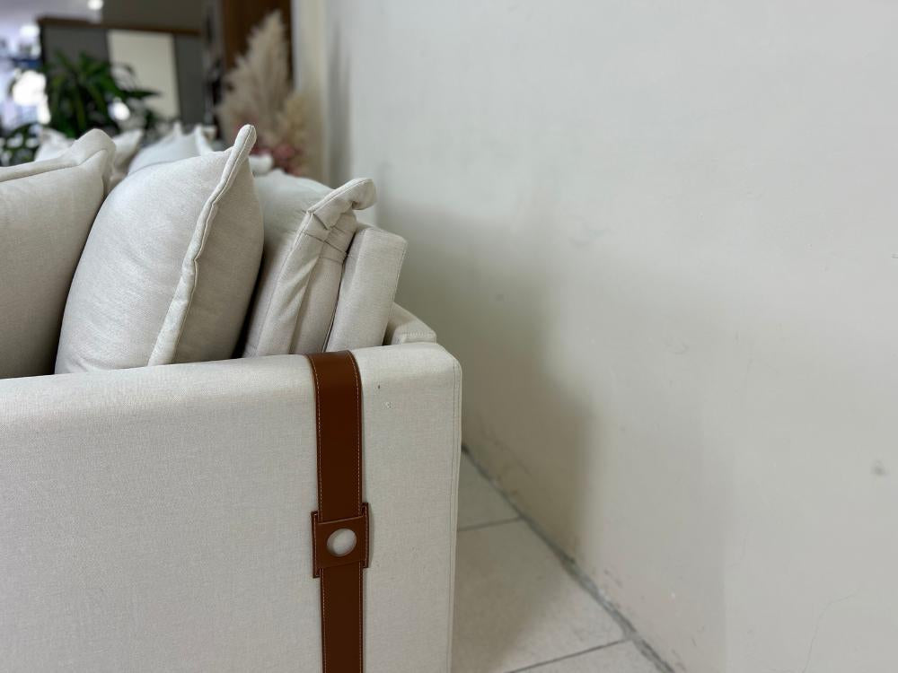 Sofá Cama Retrátil Reclinável Esparta 2.20m – Bege Linho / Marrom Courino - Móveis furniture