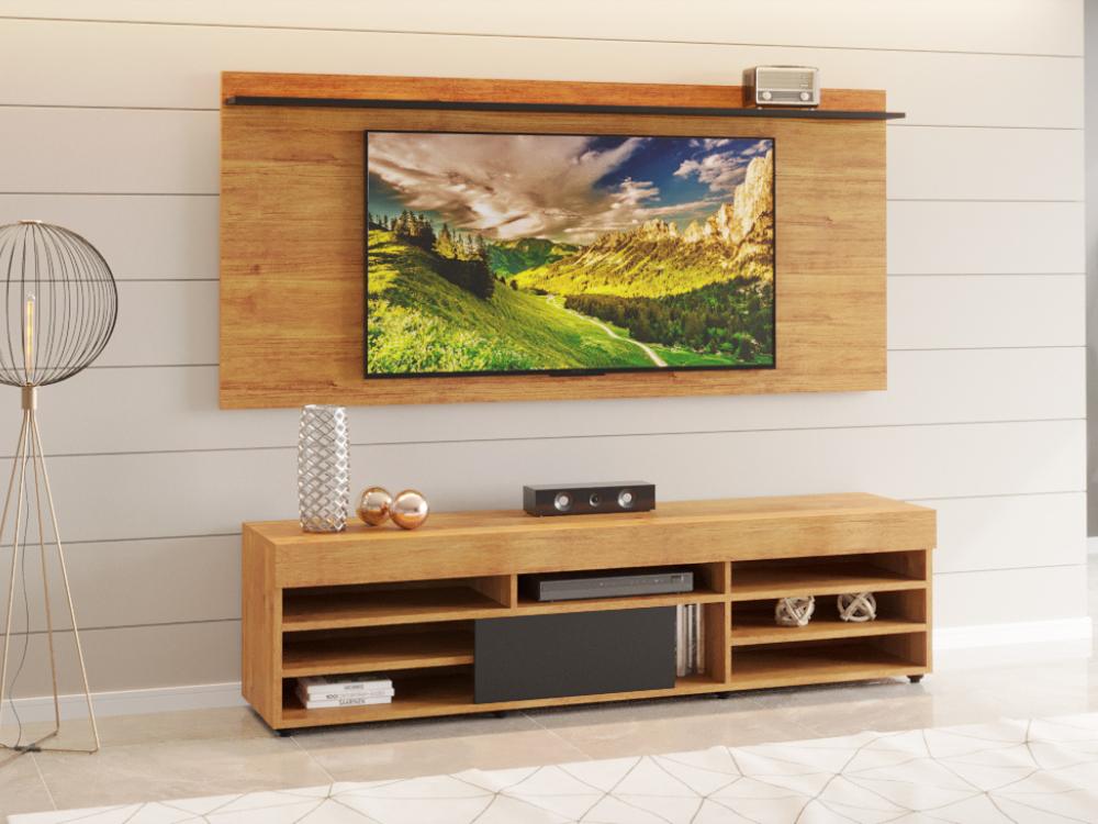 Rack Bela com Painel Ravena 55” – Mel/Preto - Móveis furniture