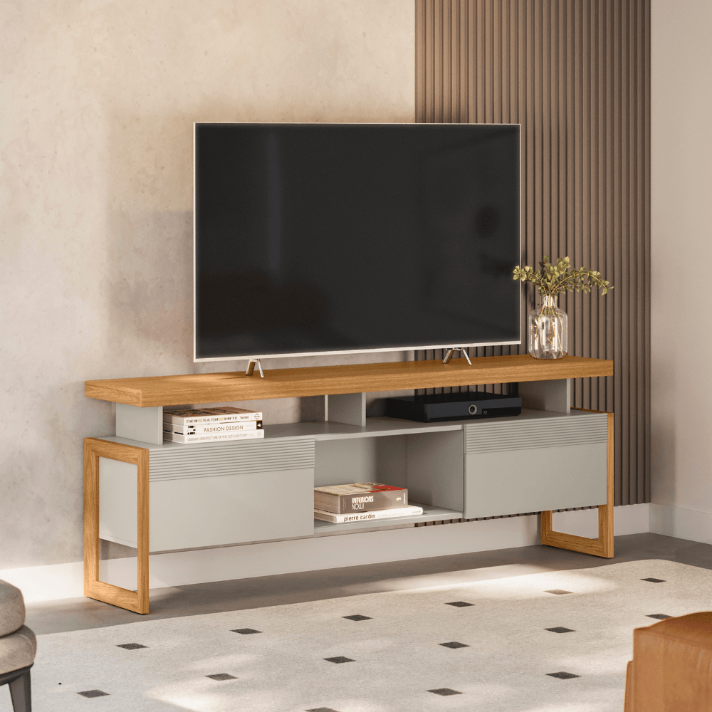 Rack Esmeralda 1,80m para TVs de até 70" Nature/ Off White - Móveis furniture