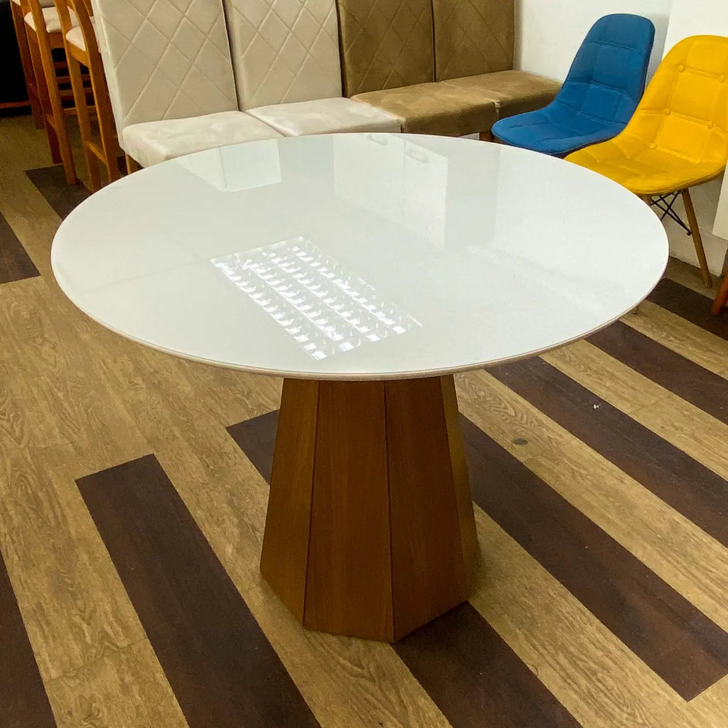 Mesa Isis COM Vidro Redonda 100cm New Ceval