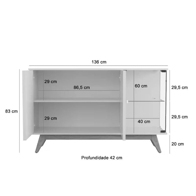 Buffet Açai Luxo Ripado com 3 Portas larg. 1.36m Perola JB Bechara - Móveis furniture