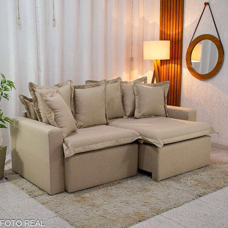Sofá Retrátil e Cama Torino 2.10m Linho Bege 505 - Sem Caixa