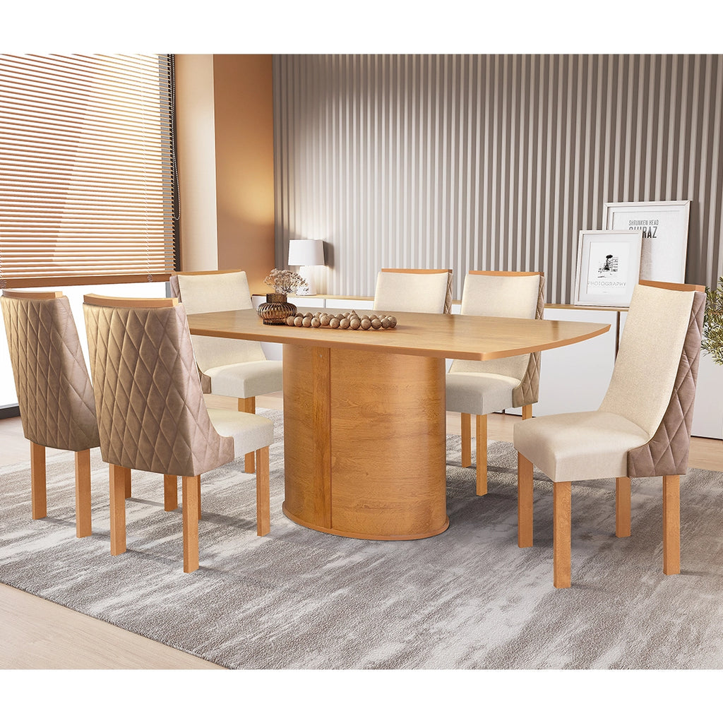 Mesa de Jantar Montreal 180x90cm em Linho Sem Vidro e 6 Cadeiras Montreal Cel Móveis