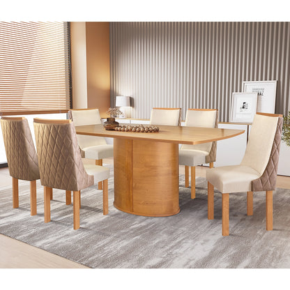 Mesa de Jantar Montreal 180x90cm em Linho Sem Vidro e 6 Cadeiras Montreal Cel Móveis