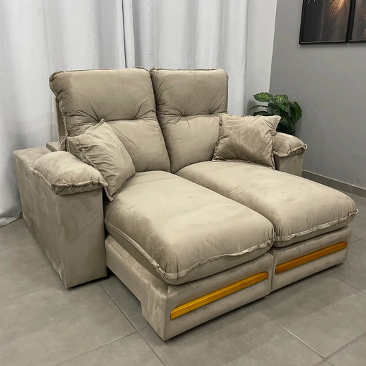 Sofá Libano 2 Lugares Retrátil e Reclinável 180cm Tecido Veludo Aifos Beje