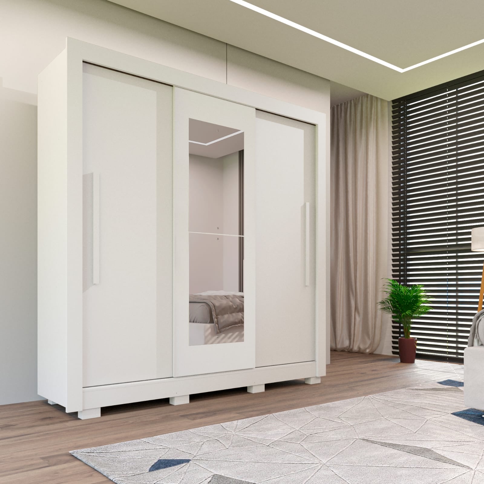 Roupeiro Cannes 3P com Espelho Branco Neve Imop - Móveis furniture