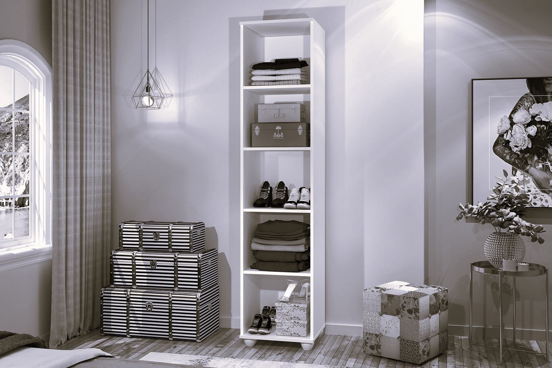 Multiuso Lune com Chaves e Rodizios Branco - Móveis furniture