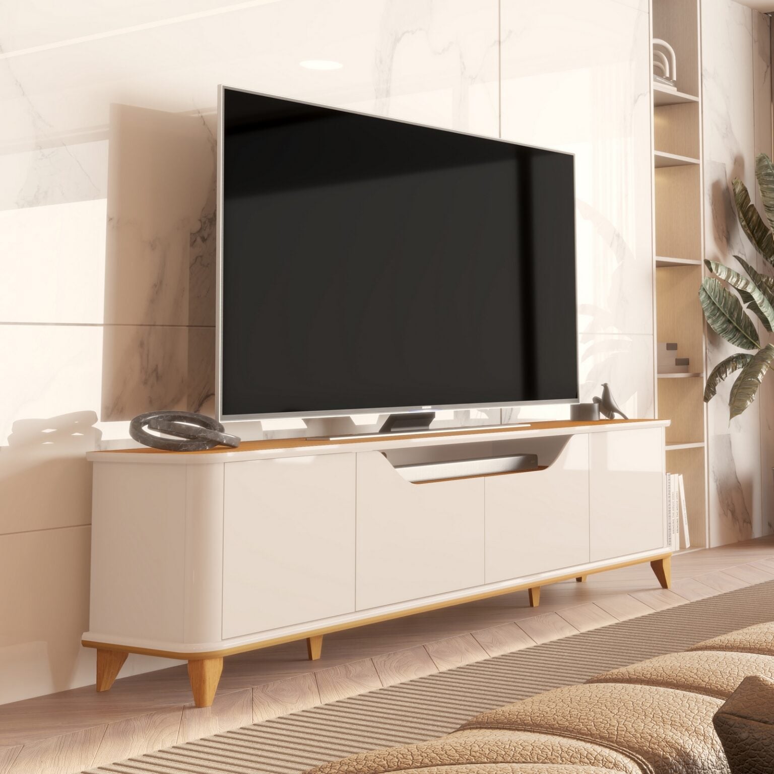 Rack até 75″ Aron 2,00 m Off White/Cedro – EDN MÓVEIS