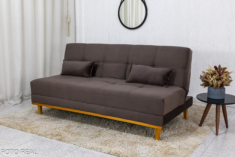 Sofá Cama Madrid larg. 1.80m Molas Bonnel Veludo Marrom - Móveis furniture