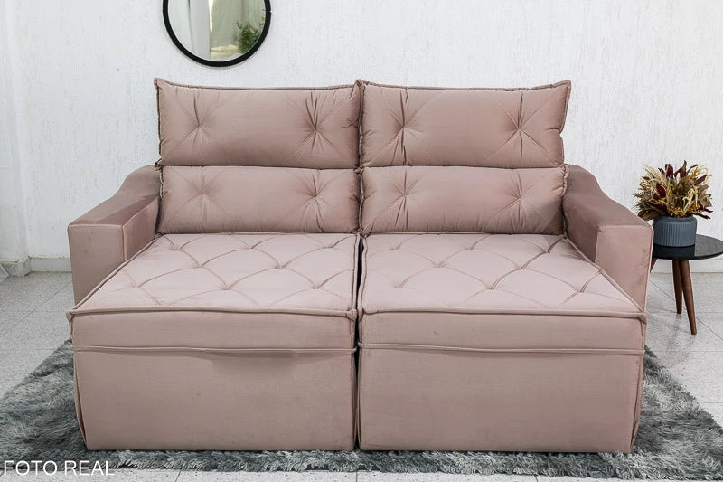 Sofá Retrátil e Reclinável 3 Lugares Moscou 2.00m Veludo Rose - Móveis furniture