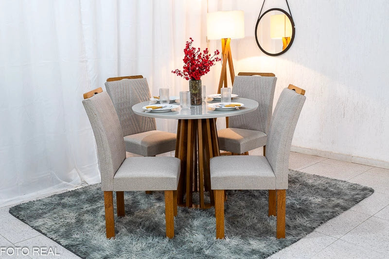 Mesa Jantar Berlim Tampo Vidro Off Redondo 100×100 4 Cadeiras Linho Bege 184 Cel Móveis - Móveis furniture