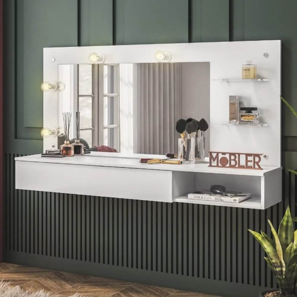 Penteadeira Lumiere Camarim Suspenso 1 Gaveta 1 Nicho 2 Prateleiras - Móveis furniture