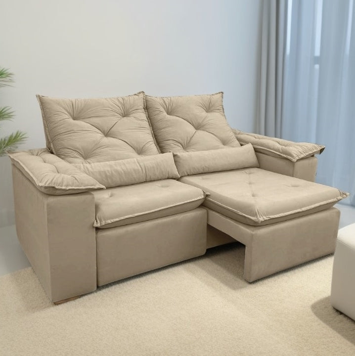 Sofá Retrátil Reclinável Grécia 1.90m – Bege Veludinho - Móveis furniture