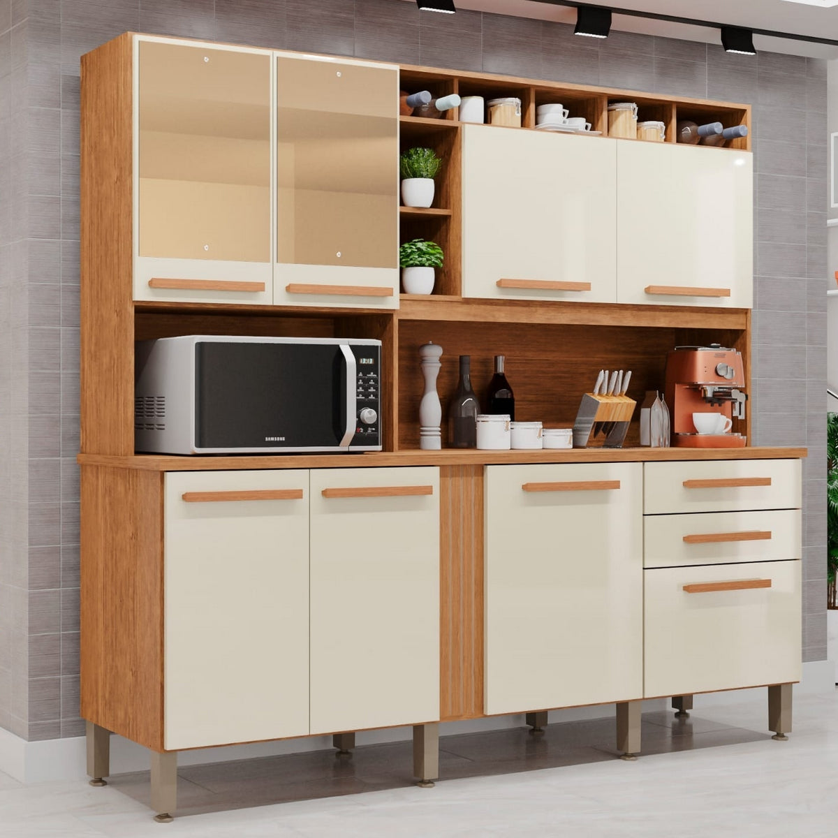 Kit Cozinha Antonela Prime 2,10 m Cinamono/Off White – IMOP