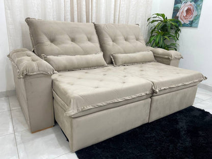 Sofá Retrátil Reclinável Valência 2.50m – Bege Veludo - Móveis furniture