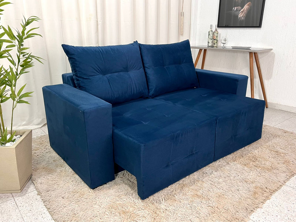 Sofá Retrátil 3 Lugares Havaí Larg.1.80m Veludinho Azul 18 - Móveis furniture