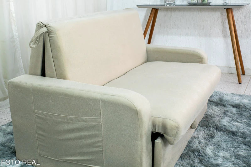 Sofá Cama Daiane Larg. 1.40m com Baú Bege