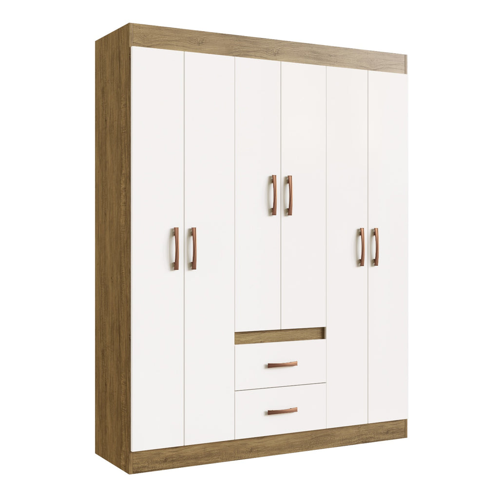 GUARDA ROUPA JAMAICA 1.37 C/ 6 PORTAS 2 GAVETAS- DORIPEL cinamomo off