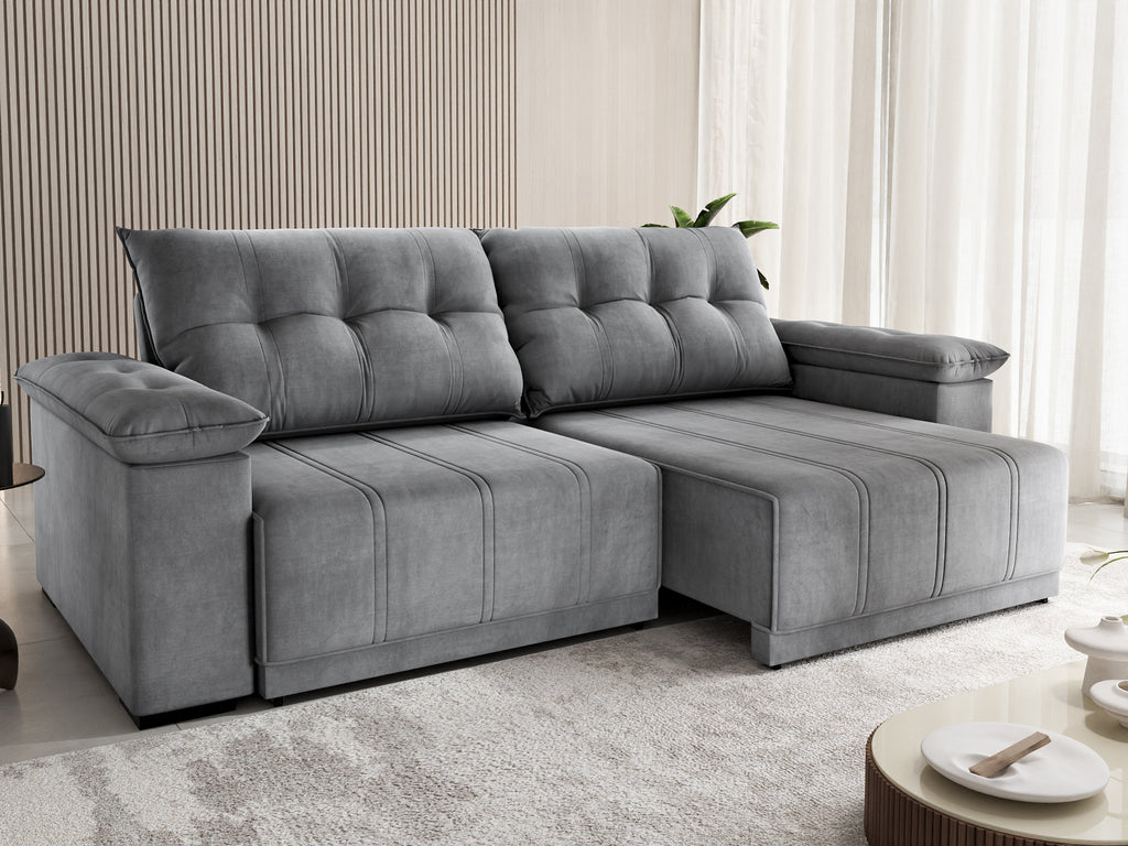 Sofá Retrátil e Reclinável Del/Delta 2,30 m Veludo Cinza Grafite – VIERO