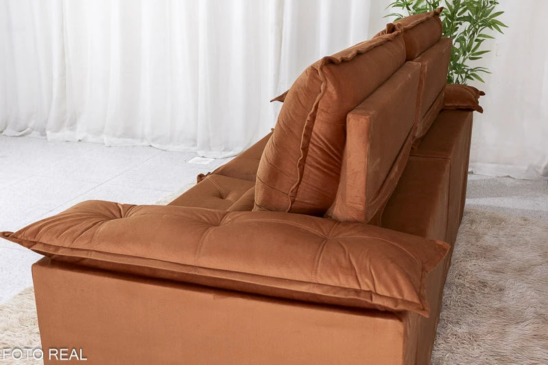 Sofá Retrátil Reclinável 2.00m Roma Veludo Terracota 24 - D28 Soft - Móveis furniture