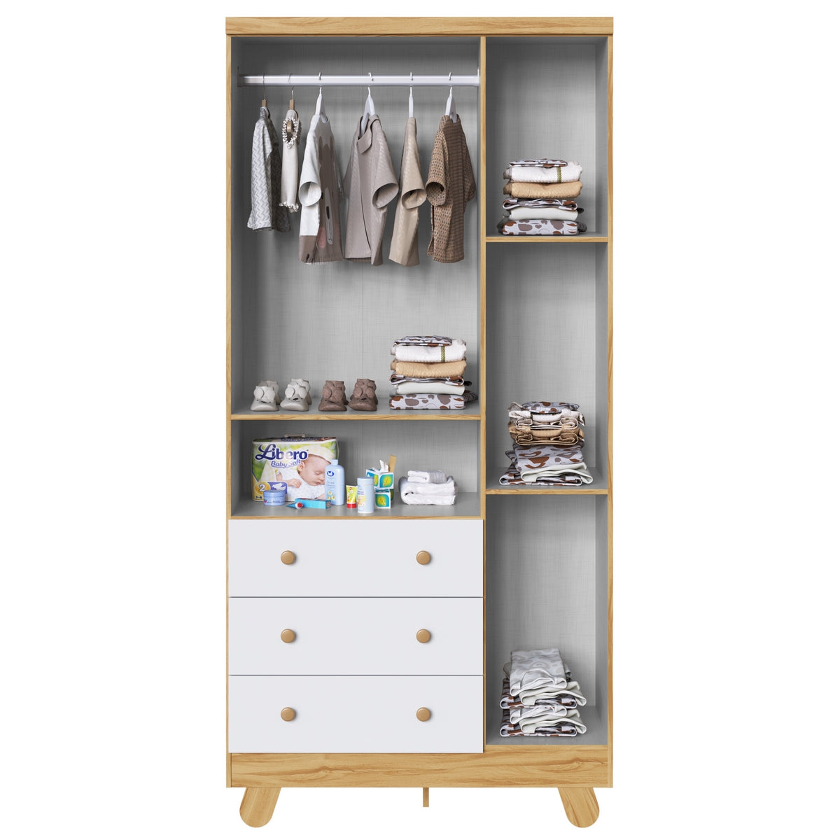 Guarda-Roupa 3 Portas Pingo Amêndoa/Branco Brilho – PEROBA MÓVEIS