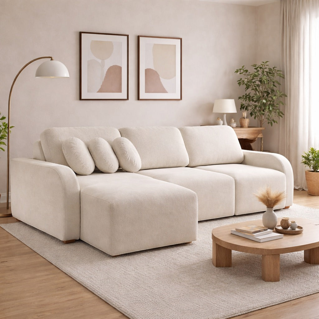 Sofá Cama Retrátil Bellagio 3,00 m Linho Bege 18 – CONFORT LAR ESTOFADOS