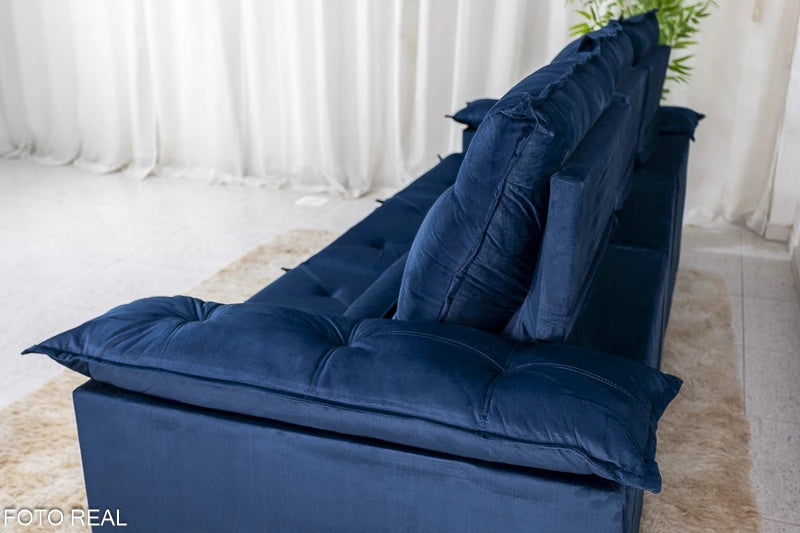 Sofá Retrátil Reclinável 2.70m Roma Veludo Azul 03 - D28 Soft - Móveis furniture