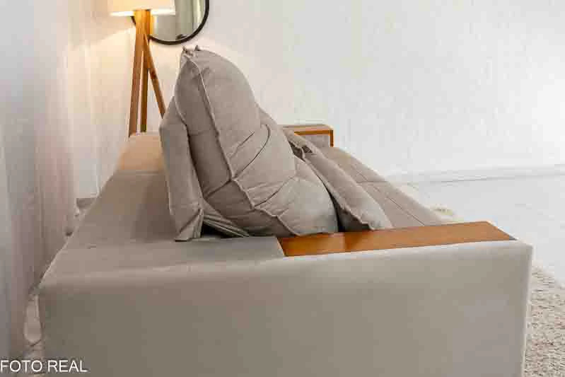 Sofá Retrátil Reclinável 2.30m Gênova Veludo Bege  - Molas Ensacadas