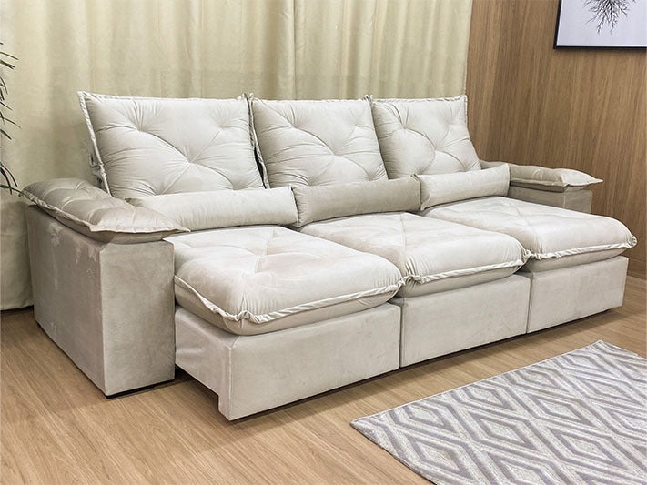 Sofá Retrátil Reclinável 2,70 m Bege 501 Zuqui Plus - Móveis furniture
