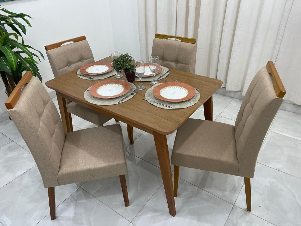 Mesa de Jantar Elegance 1.20×0.80 Com 4 Cadeiras Nicole – Cinamomo/Bege Linho - Móveis furniture