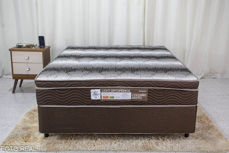 Box Casal Classic Sued Marrom Anjos + Colchão Casal Ortopédico Light 138x188x65 Ortobom - Móveis furniture