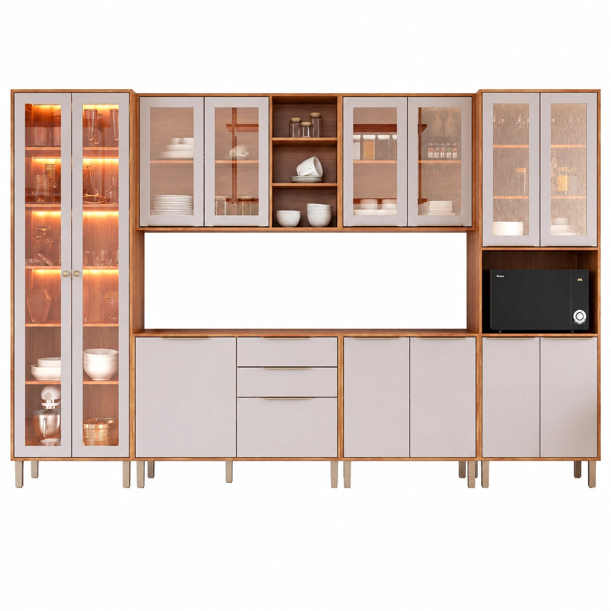 Cozinha Brilhante Completa 6 Peças com Led 14 Portas 2 Gavetas Mgm