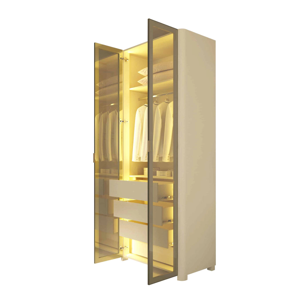 Guarda Roupa Innova Solteiro 2 Portas Reflecta 4 Gavetas com Led Gelius