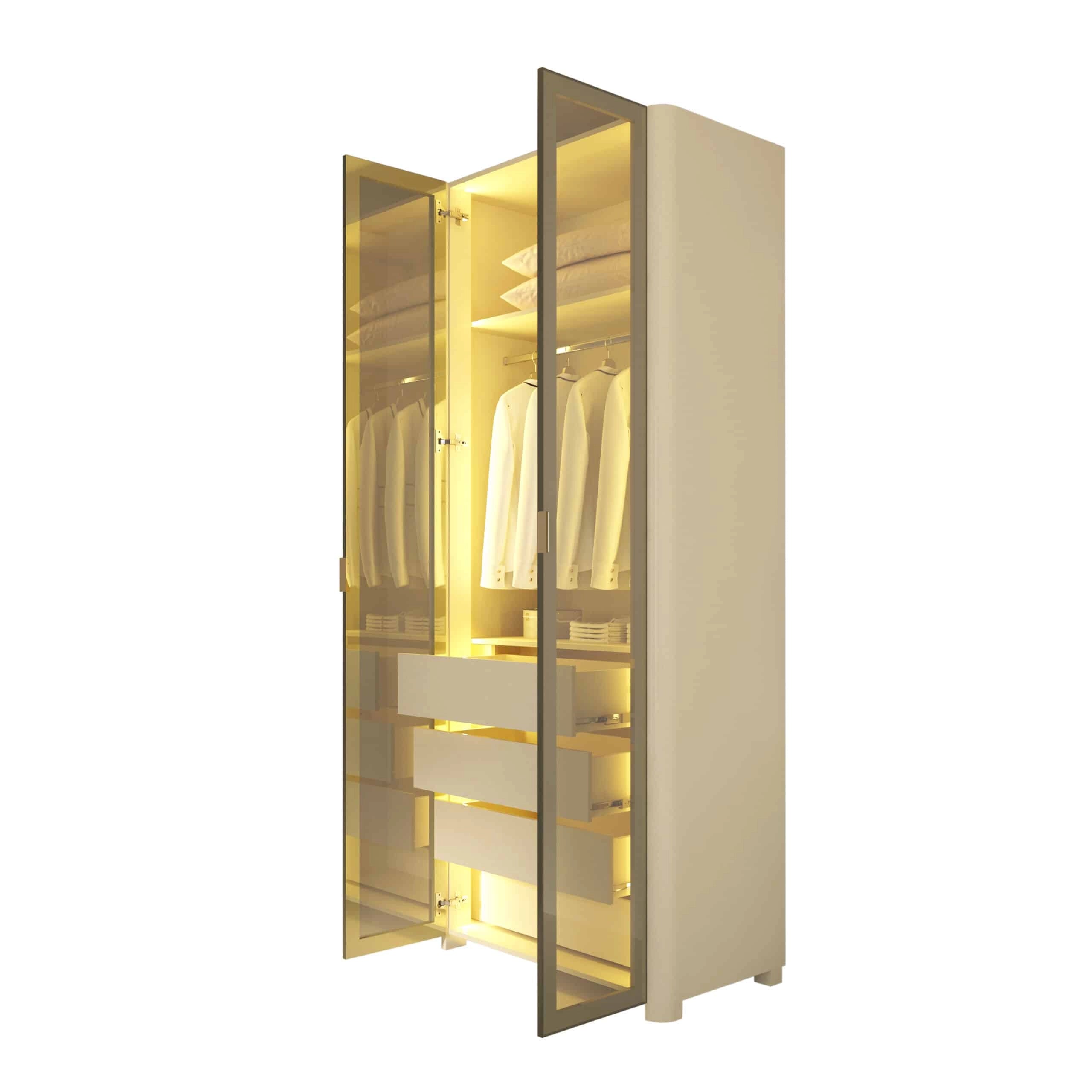 Guarda Roupa Innova Solteiro 2 Portas Reflecta 4 Gavetas com Led Gelius